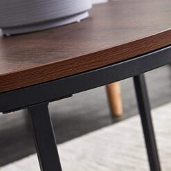 Hommoo Round 31.5" Nesting Coffee Table Set Of 2 Modern Accent Coffee Table With Walnut Wooden Top And Black Metal Frame For Living Room Small Space Easy Assembly -Best Furniture Store 41oGdb6W4TL