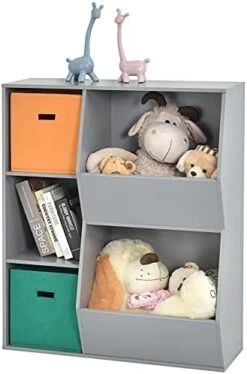 GLOBALWAY 5-Cube Kids Toy Storage Organizer, Freestanding Children Bookcase W/ 2 Foldable Storage Bins, Open Multi-Purpose Storage Display Cabinet For Kids Room, Play Room, Hallway, Nursery -Best Furniture Store 41oMWym5e1L. AC