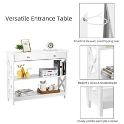 ZENODDLY Narrow Console Table With Drawers, Entryway Table With Storage, Entry Table Console Tables For Entryway Hallway Hall Living Room, 3 Tiers Classic X Design White Accent Table Sofa Tables -Best Furniture Store 41oRmZ9Oc5L