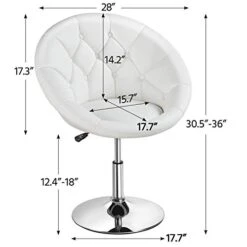 Yaheetech Round Tufted Back Chair Living Room Chair Contemporary Height Adjustable Vanity Chair 360° Swivel Accent Chair Modern Look, White -Best Furniture Store 41oSssMoznL