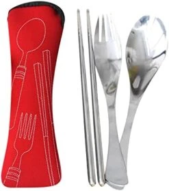 Portable Cutlery Set 3Pcs Stainless Steel Knife Fork Spoon Family Travel Camping Cutlery Table Runner Black Woven (Light Blue, One Size) -Best Furniture Store 41oX9HETURL. AC