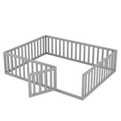 JUOFONE Queen Size Floor Bed Frame For Kids, Wood Montessori Floor Beds With Fence Rail For Boys Girls,(Gray,Twin Bed) -Best Furniture Store 41oZzeEKbcL