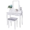 Anity Set With Mirror & Cushioned Stool Dressing Table Vanity Makeup Table 5 Drawers 2 Dividers Movable Organizers White FST01W