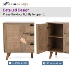 MAISON ARTS Buffet Sideboard Rattan Storage Cabinet With 3 Drawers And 2 Doors & Shelves, Kitchen Cabinet Buffet Cupboard Table With Spacious Table Top For Kitchen Dining Room Living Room 14 MAISON ARTS Buffet Sideboard Rattan Storage Cabinet With 3 Drawers And 2 Doors & Shelves, Kitchen Cabinet Buffet Cupboard Table With Spacious Table Top For Kitchen Dining Room Living Room -Best Furniture Store 41on6RQn1tL
