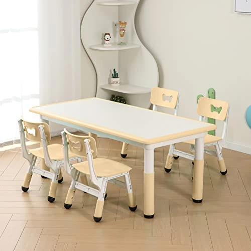 Easy To Assemble Wooden Kids Table And Chair Set, Toddler Table And Chair Set With 7-Speed Height Adjustable For Ages 2-12, Easy To Wipe Graffiti Desktop 1 Easy To Assemble Wooden Kids Table And Chair Set, Toddler Table And Chair Set With 7-Speed Height Adjustable For Ages 2-12, Easy To Wipe Graffiti Desktop