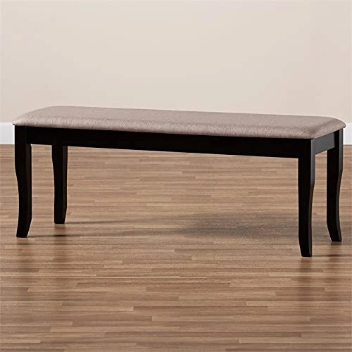 BOWERY HILL Transitional Sand Fabric And Dark Brown Finished Wood Dining Bench 4 BOWERY HILL Transitional Sand Fabric And Dark Brown Finished Wood Dining Bench - Image 4