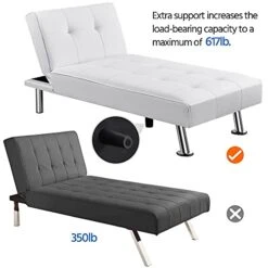 Yaheetech Faux Leather Chaise Lounge Indoor Convertible Chaise Futon Tufted Chaise Daybed With Chrome Metal Legs Converts To Recliner/Bed White -Best Furniture Store 41p2eLJ88PL