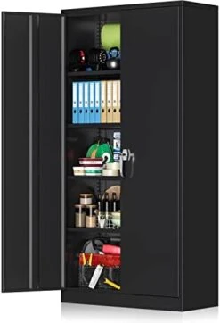 Greenvelly Locking Metal Cabinet With 2 Doors, Tall Steel Storage Cabinet With 4 Adjustable Shelves,72” Lockable Metal Welded Storage Cabinet Lock For Office, Garage, Kitchen,Laundry Room (Black) -Best Furniture Store 41p2qqjCFL. AC