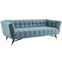 Modway Adept Contemporary Mid-Century Modern Performance Velvet Upholstered Tufted Sofa In Sea Blue