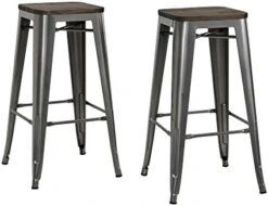DHP Fusion Metal Wood Seat, Silver, Set Of 2, Dining Chair -Best Furniture Store 41pGNMD7M7L. AC
