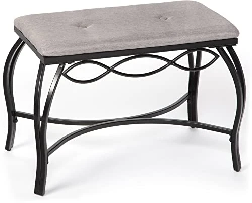 Heather Gray Shoe Bench - Vanity Seat For Makeup Room, Dressing Stool, Entryway Bench - Powder Coated, Upholstered, Space Saving 2 Heather Gray Shoe Bench - Vanity Seat For Makeup Room, Dressing Stool, Entryway Bench - Powder Coated, Upholstered, Space Saving - Image 2