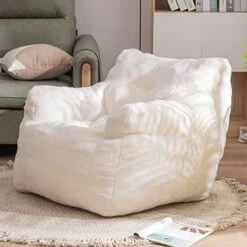Soft Tufted Bean Bag Chairs For Adults, Medium Teddy Fabric Bean Bags With Arms, Ivory -Best Furniture Store 41pJkViqB4L. AC