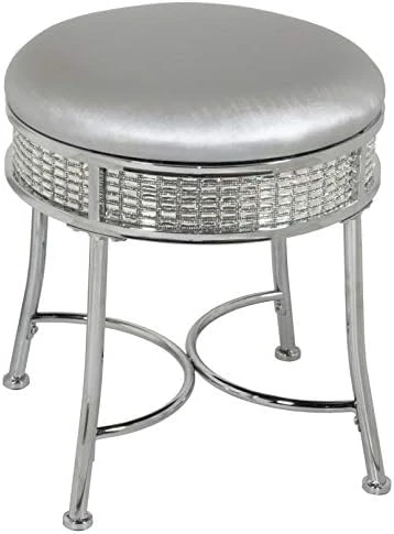 Furniture Glam Backless Diamond Band Vanity Stool, Chrome 6 Furniture Glam Backless Diamond Band Vanity Stool, Chrome - Image 6