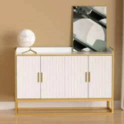 WILLIAMSPACE 46.8" Modern Sideboard Buffet Cabinet With 4 Doors & Adjustable Shelf & Gold Metal Frame, Floor Storage Cabinet, Standing Side Cabinet For Living Room, Hallway, Kitchen - Black&White&Gold -Best Furniture Store 41pRBj06f8L. AC