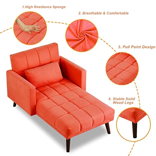 Lamerge Sleeper Sofa Chair Bed, 3-in-1 Convertible Chair Bed With Pillow,Adjustable Backrest Chaise Lounge Sleeper Couch Bed,Velvet Sofa Bed Reclining Chair For Apartment,Solid Wood Legs,Red 5 Lamerge Sleeper Sofa Chair Bed, 3-in-1 Convertible Chair Bed With Pillow,Adjustable Backrest Chaise Lounge Sleeper Couch Bed,Velvet Sofa Bed Reclining Chair For Apartment,Solid Wood Legs,Red - Image 5