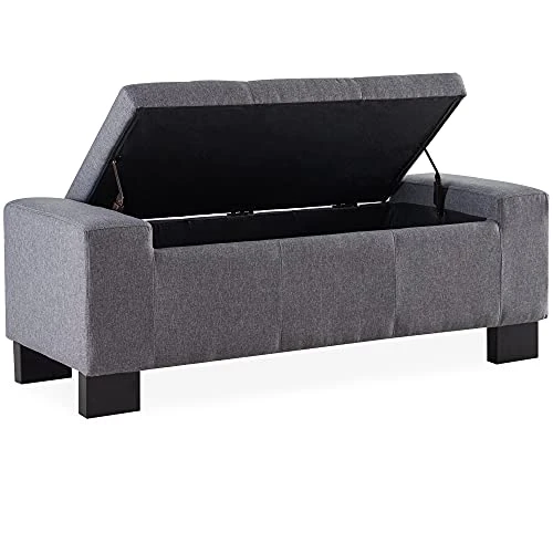 BELLEZE 50 Inch Storage Ottoman Bench, Upholstered Tufted Linen Fabric, Foam Padded Large Rectangular Footrest, Living Room Furniture - Arlington (Gray) 4 BELLEZE 50 Inch Storage Ottoman Bench, Upholstered Tufted Linen Fabric, Foam Padded Large Rectangular Footrest, Living Room Furniture - Arlington (Gray) - Image 4