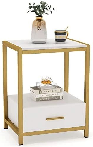 Tribesigns 25 Inch Tall Gold Nightstands With Drawers And Storage Shelf, Modern Bedside Table End Table Side Table For Bedroom, Living Room (1 Pc, Gold And White) 6 Tribesigns 25 Inch Tall Gold Nightstands With Drawers And Storage Shelf, Modern Bedside Table End Table Side Table For Bedroom, Living Room (1 Pc, Gold And White) - Image 6