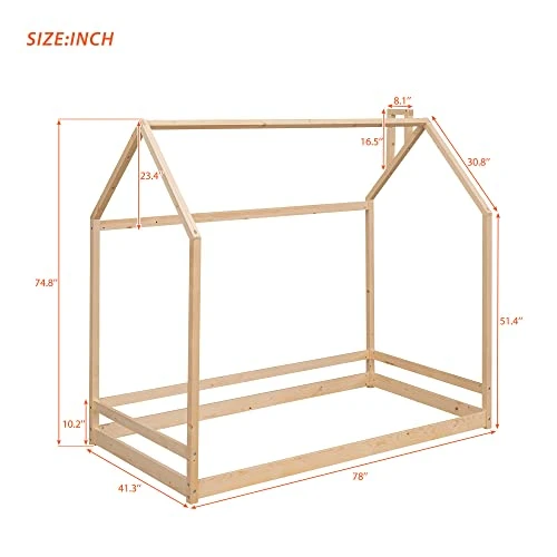 Lifeand Twin Size Wooden House Bed For Kids Teens,No Box Spring Required,Natural 2 Lifeand Twin Size Wooden House Bed For Kids Teens,No Box Spring Required,Natural - Image 2