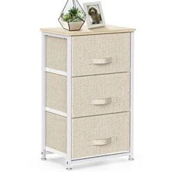 3 Drawer Fabric Dresser Storage Tower, Dresser Chest With Wood Top, Organizer Unit For Closets Bedroom Nursery Room Hallway (Beige)