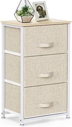 3 Drawer Fabric Dresser Storage Tower, Dresser Chest With Wood Top, Organizer Unit For Closets Bedroom Nursery Room Hallway (Beige) -Best Furniture Store 41pij6N5ozL. AC