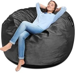 [Removable Cover] Giant 4ft Bean Bag Chairs For Adult, Memory Foam Bean Bag For Teens, Adults, Big Sofa Bean Bag Chairs, Giant Bean Bag Soft Fluffy Fur Bean Bag Chairs For Adults, Furnitures, Black