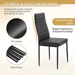 Vnewone Dining Table Set For 4,Kitchen Table And Chairs With Glass Tabletop And Heavy Metal Frame Chairs,Modern Home Furniture Suitable For Small Space Black