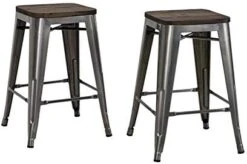 DHP Fusion Metal Wood Seat, Silver, Set Of 2, Dining Chair -Best Furniture Store 41qJYHfUUFL. AC