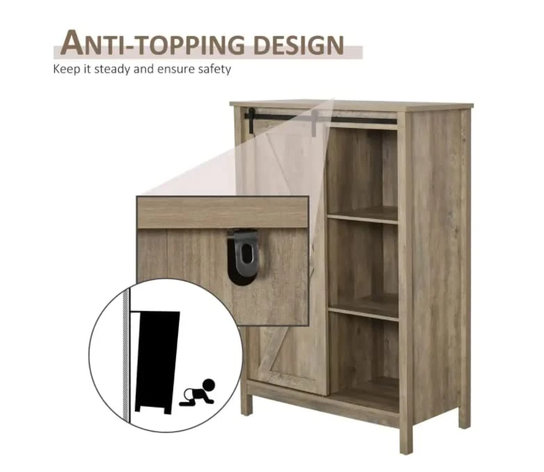 HOMCOM Sideboard Sideboard With 2 Shelves And MDF Frame And Particle Boards Imitation Wood Veining Grey Metal Black 3 HOMCOM Sideboard Sideboard With 2 Shelves And MDF Frame And Particle Boards Imitation Wood Veining Grey Metal Black - Image 3