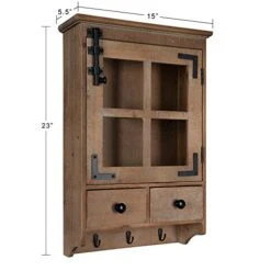 Kate And Laurel Hutchins Decorative Farmhouse Wood Wall Cabinet With Window Pane Glass Door And 2 Storage Drawers, Rustic Brown -Best Furniture Store 41qMKKs8aTL