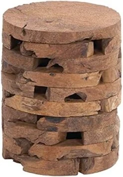 Teak Wood Handmade Live Edge Accent Table With Brick Inspired Design, 14" X 14" X 18", Brown -Best Furniture Store 41qQZs3mC9L. AC