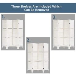5.6Ft 4 Panel Room Divider With Shelves White, Freestanding Wood Folding Privacy Screens For Room Separation, Partition Room Divider Wall For Home Office Studio Bedroom Separator 13 5.6Ft 4 Panel Room Divider With Shelves White, Freestanding Wood Folding Privacy Screens For Room Separation, Partition Room Divider Wall For Home Office Studio Bedroom Separator -Best Furniture Store 41qQgzhtrKL