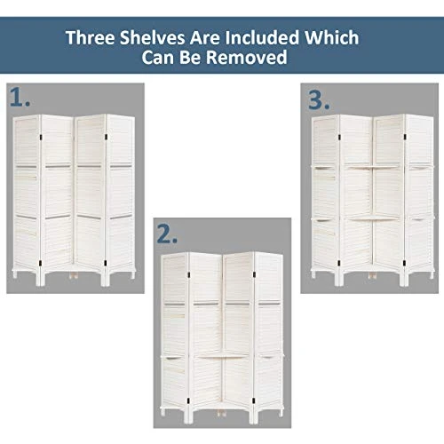 5.6Ft 4 Panel Room Divider With Shelves White, Freestanding Wood Folding Privacy Screens For Room Separation, Partition Room Divider Wall For Home Office Studio Bedroom Separator 6 5.6Ft 4 Panel Room Divider With Shelves White, Freestanding Wood Folding Privacy Screens For Room Separation, Partition Room Divider Wall For Home Office Studio Bedroom Separator - Image 6