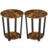 YMYNY Industrial End Table, 2 Tier Round Side Table With Sturdy Metal Frame, Vintage Nightstand For Living Room, Bedroom, Set Of 2, With Storage, Easy Assembly, Rustic Brown UHTMJ020H-2