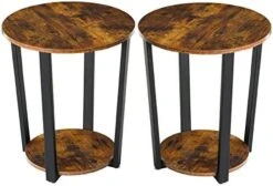 YMYNY Industrial End Table, 2 Tier Round Side Table With Sturdy Metal Frame, Vintage Nightstand For Living Room, Bedroom, Set Of 2, With Storage, Easy Assembly, Rustic Brown UHTMJ020H-2 11 YMYNY Industrial End Table, 2 Tier Round Side Table With Sturdy Metal Frame, Vintage Nightstand For Living Room, Bedroom, Set Of 2, With Storage, Easy Assembly, Rustic Brown UHTMJ020H-2 -Best Furniture Store 41qZceQsqXL. AC
