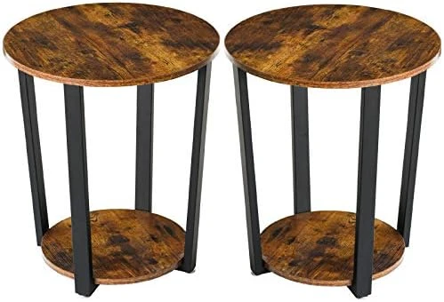 YMYNY Industrial End Table, 2 Tier Round Side Table With Sturdy Metal Frame, Vintage Nightstand For Living Room, Bedroom, Set Of 2, With Storage, Easy Assembly, Rustic Brown UHTMJ020H-2 6 YMYNY Industrial End Table, 2 Tier Round Side Table With Sturdy Metal Frame, Vintage Nightstand For Living Room, Bedroom, Set Of 2, With Storage, Easy Assembly, Rustic Brown UHTMJ020H-2 - Image 6