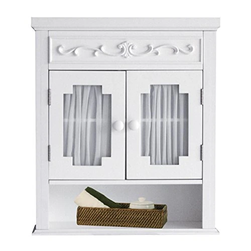 Elegant Home Fashions Lisbon Removable Wooden Wall Cabinet With Drapery-Lined Doors, White 5 Elegant Home Fashions Lisbon Removable Wooden Wall Cabinet With Drapery-Lined Doors, White - Image 5