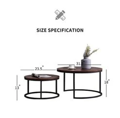 Hommoo Round 31.5" Nesting Coffee Table Set Of 2 Modern Accent Coffee Table With Walnut Wooden Top And Black Metal Frame For Living Room Small Space Easy Assembly -Best Furniture Store 41qaiGPQuIL