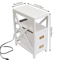 BECTSBEFF Fully Assembled Narrow Side Table With Charging Station, No Assembly Narrow Nightstand With USB Ports, Pre Assembled Skinny End Table With Outlets For Living Room, Bedroom-White 10 BECTSBEFF Fully Assembled Narrow Side Table With Charging Station, No Assembly Narrow Nightstand With USB Ports, Pre Assembled Skinny End Table With Outlets For Living Room, Bedroom-White -Best Furniture Store 41qimDBQ2iL
