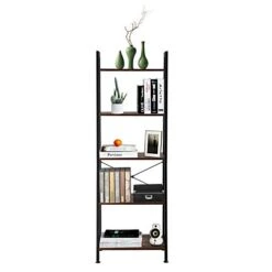 GENERIC 5 Tiers Industrial Ladder Shelf, Vintage Bookshelf, Storage Rack Shelf For Office, Bathroom, Living Room，Industrial Bookshelves With Metal Frame -Best Furniture Store 41qj55Rvy4L