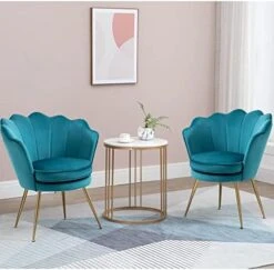 ZJhome Modern Accent Velvet Chairs Set Of 2 Comfy Upholstered Vanity Chairs For Bedroom Shell-Shaped Armchair Dining Chairs With Golden Metal Legs Desk Chair Makeup Chairs For Living Room(Beige) -Best Furniture Store 41qjtPGxWL. AC