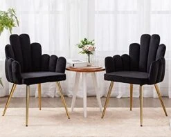 CIMOTA Black Dining Chairs Set Of 2 Velvet Upholstered Comfy Living Room Chairs Modern Finger Shape Back Vanity Chair With Arms For Makeup Room/Bedroom, 2PCS -Best Furniture Store 41qkQJ9EcL. AC
