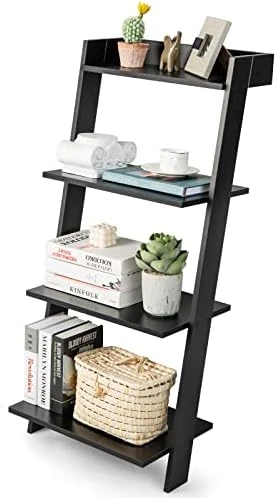 Tangkula 4 Tier Ladder Shelf, Leaning Bookshelf With Solid Wooden Frame, Anti-toppling Device, Anti-falling Baffle, Organizer Shelf, Open Shelving Unit For Home Office, 19.5 X 17.5 X 43 Inches (White) 8 Tangkula 4 Tier Ladder Shelf, Leaning Bookshelf With Solid Wooden Frame, Anti-toppling Device, Anti-falling Baffle, Organizer Shelf, Open Shelving Unit For Home Office, 19.5 X 17.5 X 43 Inches (White) - Image 8