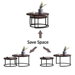 Hommoo Round 31.5" Nesting Coffee Table Set Of 2 Modern Accent Coffee Table With Walnut Wooden Top And Black Metal Frame For Living Room Small Space Easy Assembly -Best Furniture Store 41r1uYm2d7L