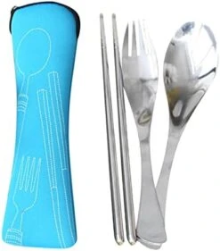 Portable Cutlery Set 3Pcs Stainless Steel Knife Fork Spoon Family Travel Camping Cutlery Table Runner Black Woven (Light Blue, One Size) -Best Furniture Store 41r4qw8tXL. AC