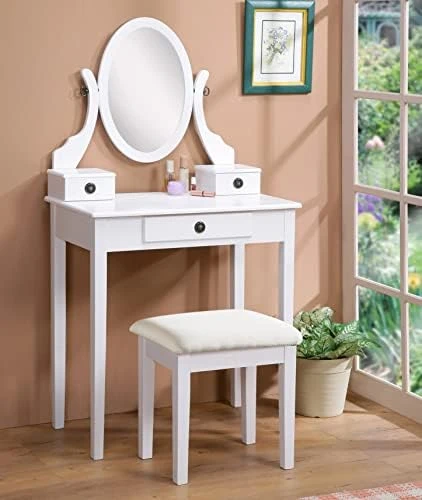 Moniya White Wood Vanity Table And Stool Set (3415WH) Medium 5 Moniya White Wood Vanity Table And Stool Set (3415WH) Medium - Image 5