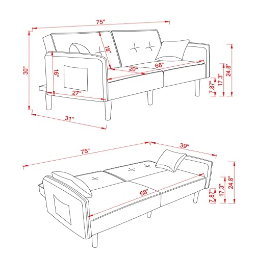 HomSof Convertible Sofa Sleeper Futon With Arms Split Back Design Compact Couch Bed, White 2 HomSof Convertible Sofa Sleeper Futon With Arms Split Back Design Compact Couch Bed, White - Image 2