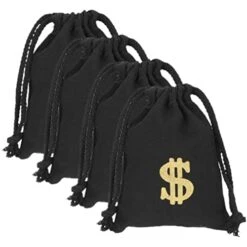 Zerodeko 4pcs Canvas Money Bag Drawstring Pouches Dollar Sign Symbol Carrying Sack Burglar Costume Money Bag Props For Pirate Bank Robber Cowboy Cosplay Party Novelty Toy