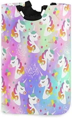 Kaariok Cute Pig Ballerina Tutu Unicorn Cartoon Star Purple Animal Laundry Hamper With Handles Waterproof Collapsible Storage Basket Large Dirty Clothes Bin For Laundry Room, 22.7 Inches -Best Furniture Store 41rHJabIe1L. AC