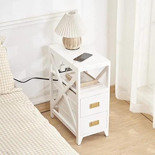 BECTSBEFF Fully Assembled Narrow Side Table With Charging Station, No Assembly Narrow Nightstand With USB Ports, Pre Assembled Skinny End Table With Outlets For Living Room, Bedroom-White 2 BECTSBEFF Fully Assembled Narrow Side Table With Charging Station, No Assembly Narrow Nightstand With USB Ports, Pre Assembled Skinny End Table With Outlets For Living Room, Bedroom-White - Image 2