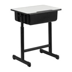Flash Furniture Billie Student Desk With Grey Top And Adjustable Height Black Pedestal Frame